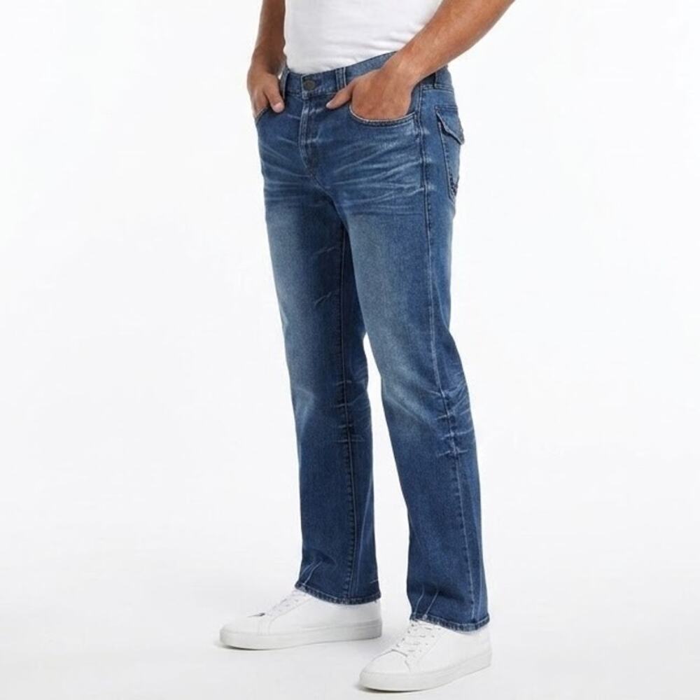 Rock & Republic Mens Taylor Bootcut Jeans 34 Embellished Flap Pockets Distressed